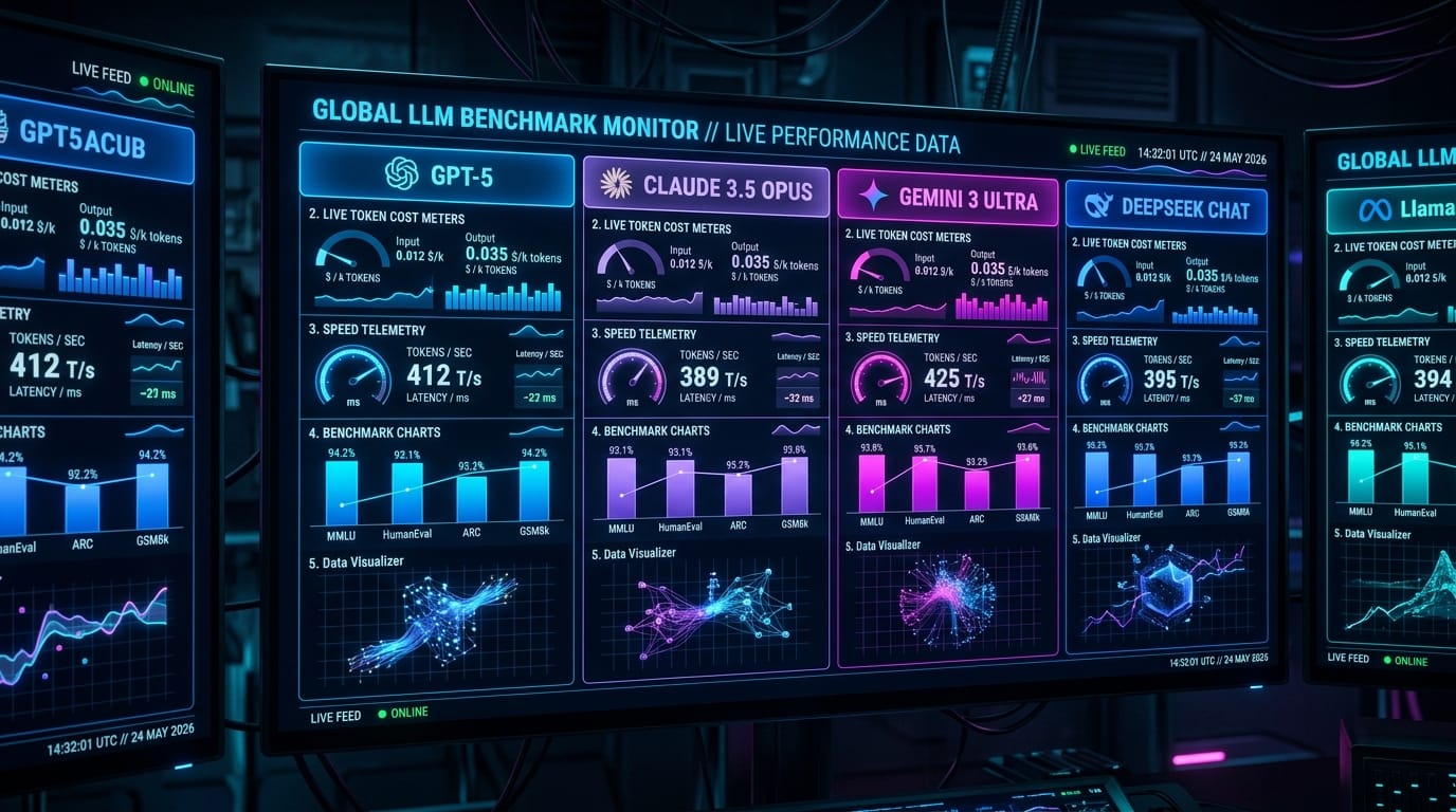AI Model Karşılaştırması canlı benchmark ve token maliyet paneli